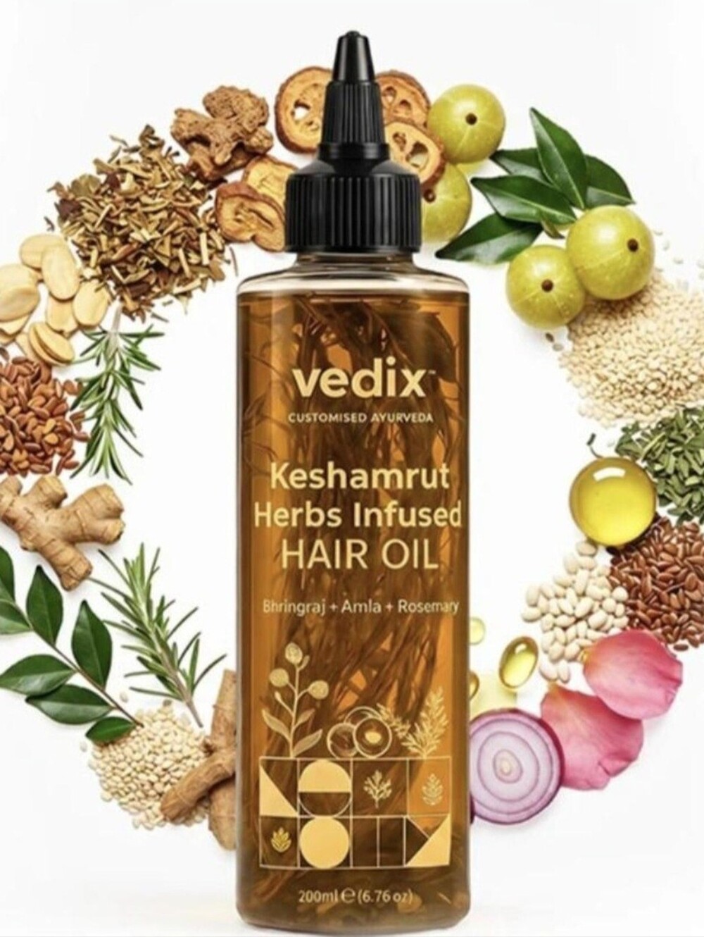 VEDIX Keshamrut Herbs Infused Hair Oil - Brown